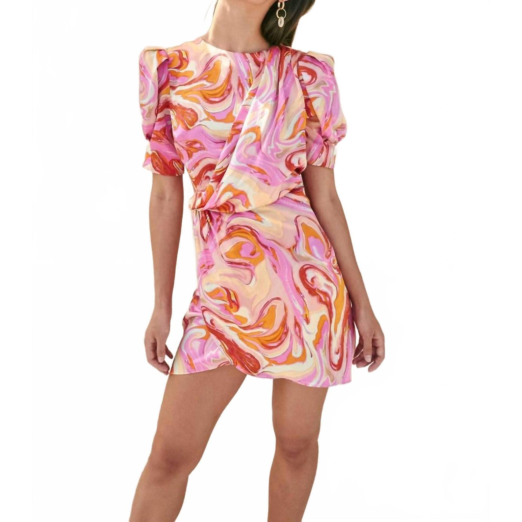 New Aiifos Stephanie Silk Satin Mini Dress In Pink Marble — image 2 of 3